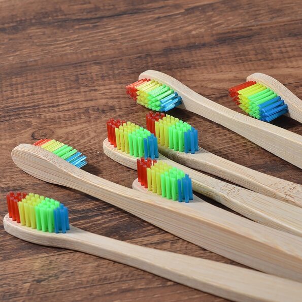 New design mixed color bamboo toothbrush Eco Friendly wooden Tooth Brush Soft bristle Tip Charcoal adults oral care toothbrush 4