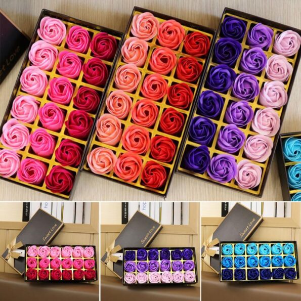 3 Colors 18Pcs/box Simulation Rose Soap with Gift Box Women Girl Bath Facial Soap Valentine's Day Birthday Wedding Gifts 1