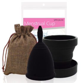 Medical Grade Silicone Menstrual Cup Set Black Feminine Hygiene Cups&Foldable Esterilizador Copa Menstrual Cup Coupe Menstruelle 1