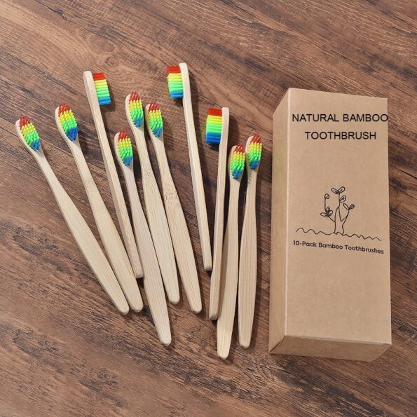 New design mixed color bamboo toothbrush Eco Friendly wooden Tooth Brush Soft bristle Tip Charcoal adults oral care toothbrush 3