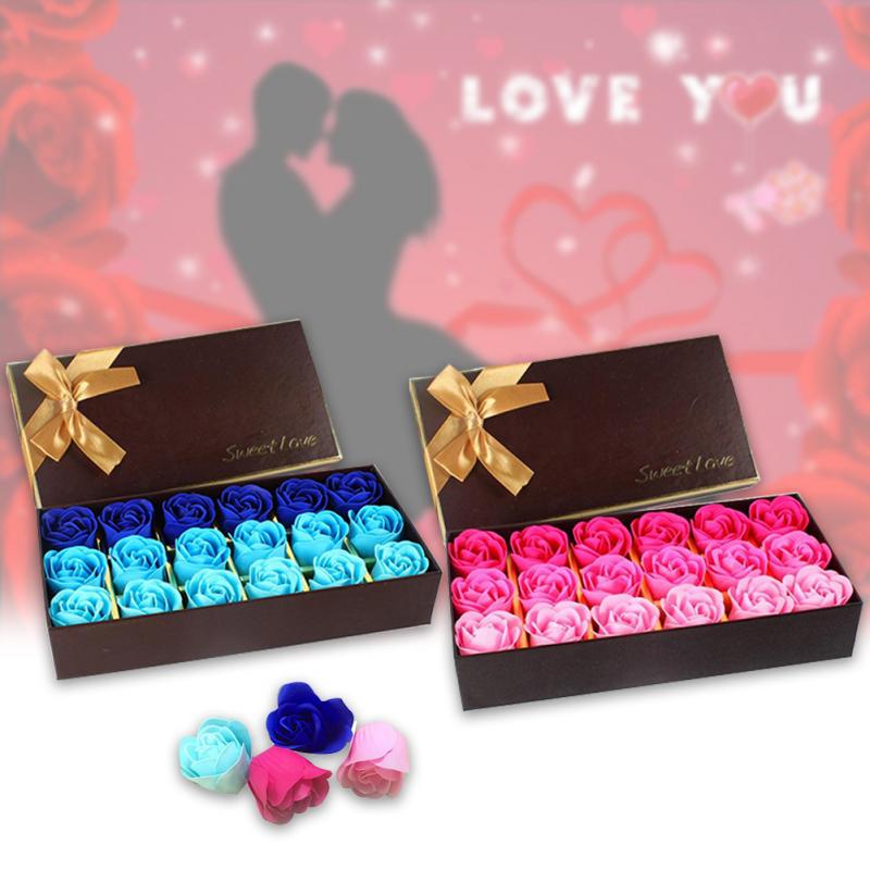 3 Colors 18Pcs/box Simulation Rose Soap with Gift Box Women Girl Bath Facial Soap Valentine’s Day Birthday Wedding Gifts 1