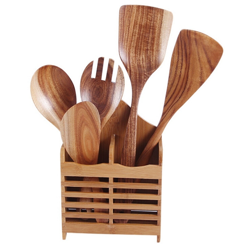 Wooden Cooking Utensils for Kitchen Tool Organic Wooden Spoons For Cooking Tools for Nonstick Cookware Natural Teak Wood 1