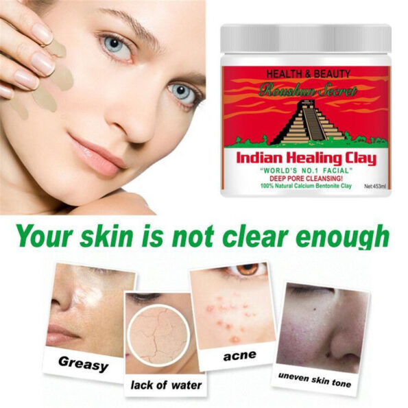 Skin Care Indian Healing Clay Face Mask Blackhead Remover Deep Cleansing Brightens Skin Tone Shrink Pores Moisturizing Masks 5