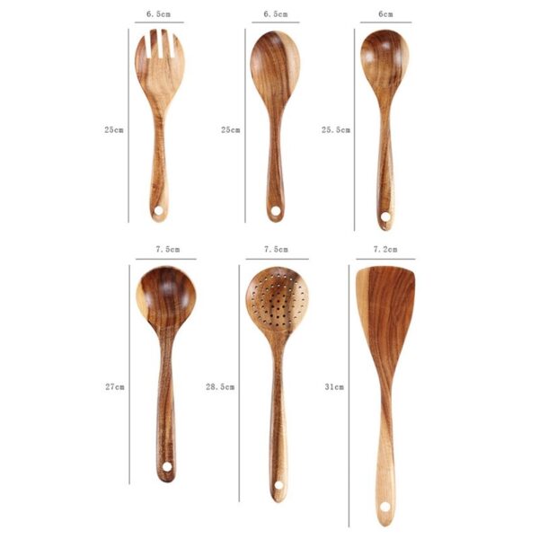 Wooden Cooking Utensils for Kitchen Tool Organic Wooden Spoons For Cooking Tools for Nonstick Cookware Natural Teak Wood 4