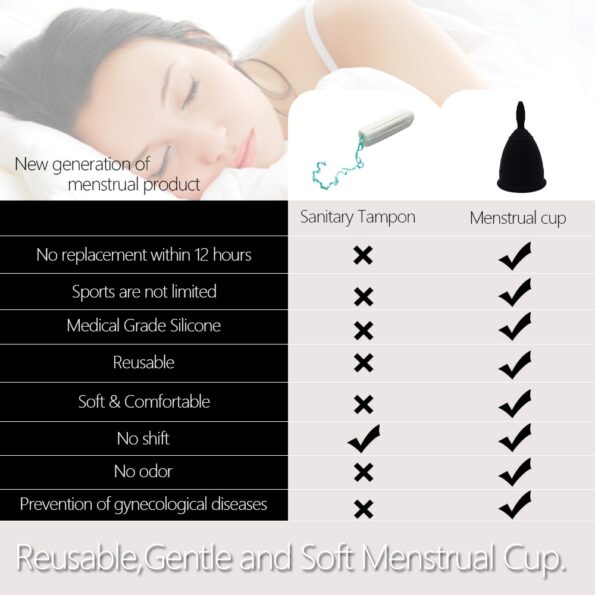 Medical Grade Silicone Menstrual Cup Set Black Feminine Hygiene Cups&Foldable Esterilizador Copa Menstrual Cup Coupe Menstruelle 4