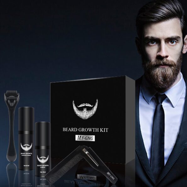 4 Pcs/set Barbe Beard Growth Kit Hair Growth Enhancer Set Essentital Oil Facial Beard Care Brush Set Product Best Gift for Men 6