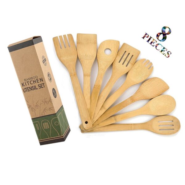 8PCS Organic Bamboo Cooking Utensils Set Wooden Spoons & Spatula for Cooking Nonstick Kitchen Utensil Set Kitchen Accessories 1
