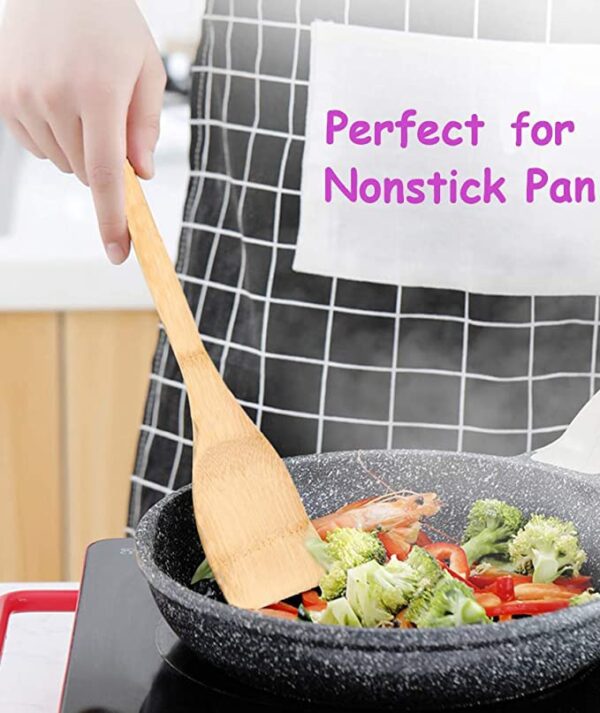 8PCS Organic Bamboo Cooking Utensils Set Wooden Spoons & Spatula for Cooking Nonstick Kitchen Utensil Set Kitchen Accessories 3
