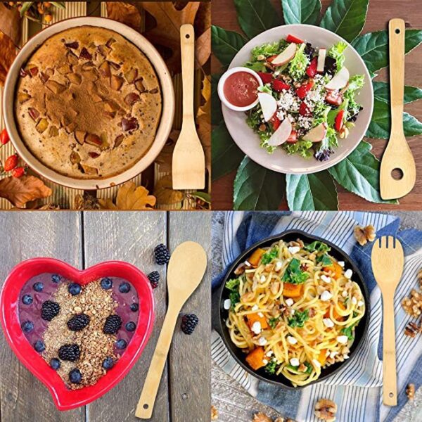 8PCS Organic Bamboo Cooking Utensils Set Wooden Spoons & Spatula for Cooking Nonstick Kitchen Utensil Set Kitchen Accessories 2