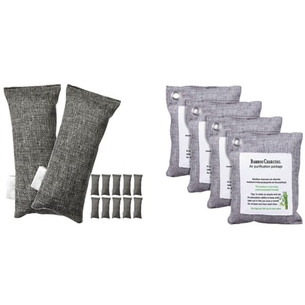12 Packs Each Mini Bamboo Charcoal Bags Natural Air Purifier & 4x Activated Bamboo Charcoal Bag Odor Remover 200G 1