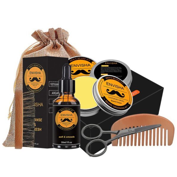 New 5pcs/set Men Beard Kit Grooming Beard Set Barba Beard Oil Moisturizing Wax Blam Comb Essence Styling Hair Men Beard Kit Set 4
