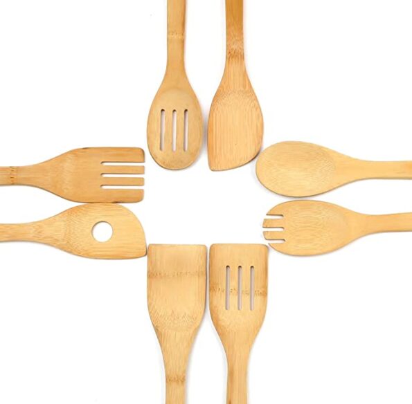 8PCS Organic Bamboo Cooking Utensils Set Wooden Spoons & Spatula for Cooking Nonstick Kitchen Utensil Set Kitchen Accessories 4