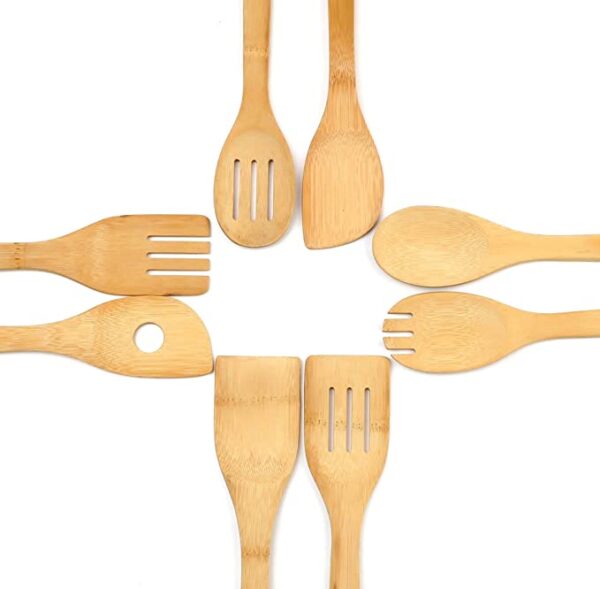 8PCS Organic Bamboo Cooking Utensils Set Wooden Spoons & Spatula for Cooking Nonstick Kitchen Utensil Set Kitchen Accessories 4